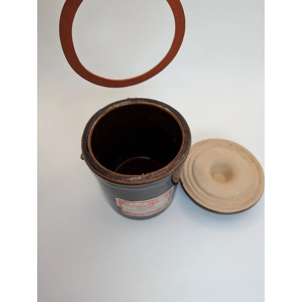 Vintage Mille Lacs Gourmet Foods Brown Stoneware Crock Jar Wire Bail 14oz